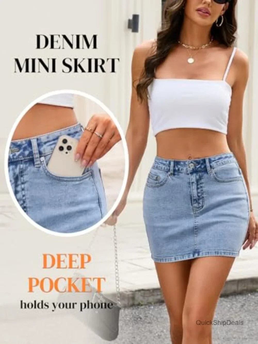 Women's Low Rise Mini Denim Skirt with Pockets Y2K Stretch 5 Pockets